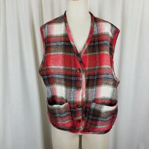 Vintage Cenza Wool Button Up Buffalo Shadow Plaid Vest Womens M Red Black White